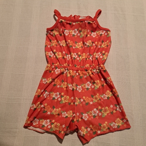 Gymboree girls size small or 5-6 sleepwear romper orange with flower print - Picture 3 of 3